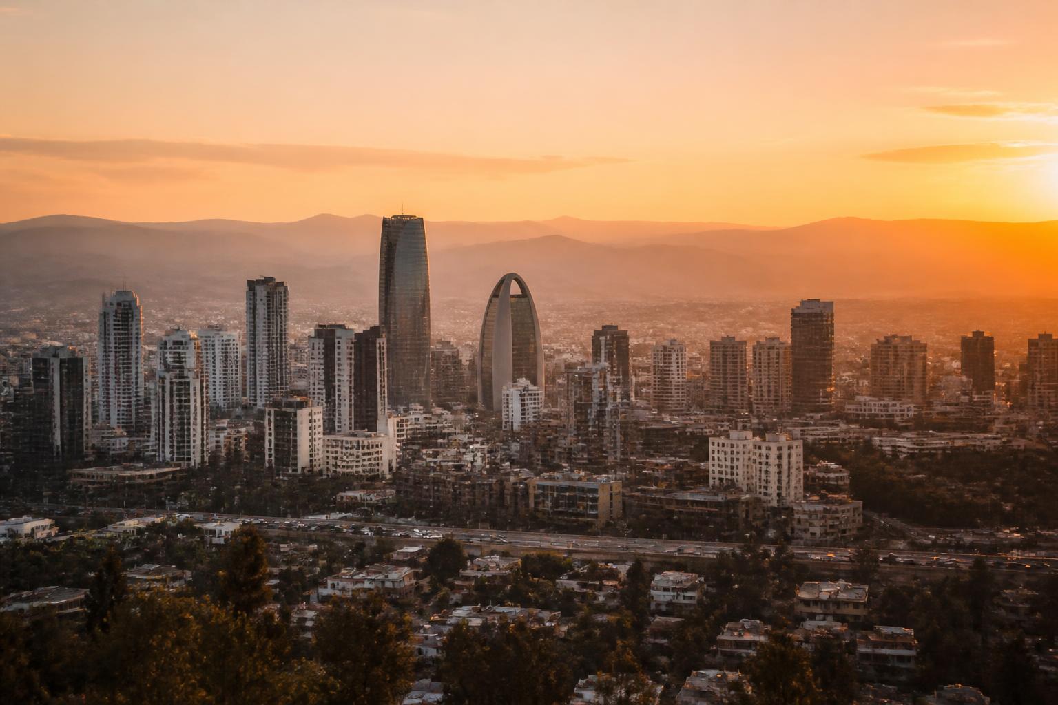 Ethiopian capital skyline at golden hour